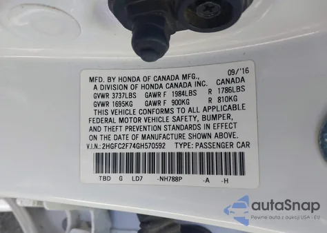 2016 Honda Civic Ex from USA, damaged, VIN 2HGFC2F74GH570592